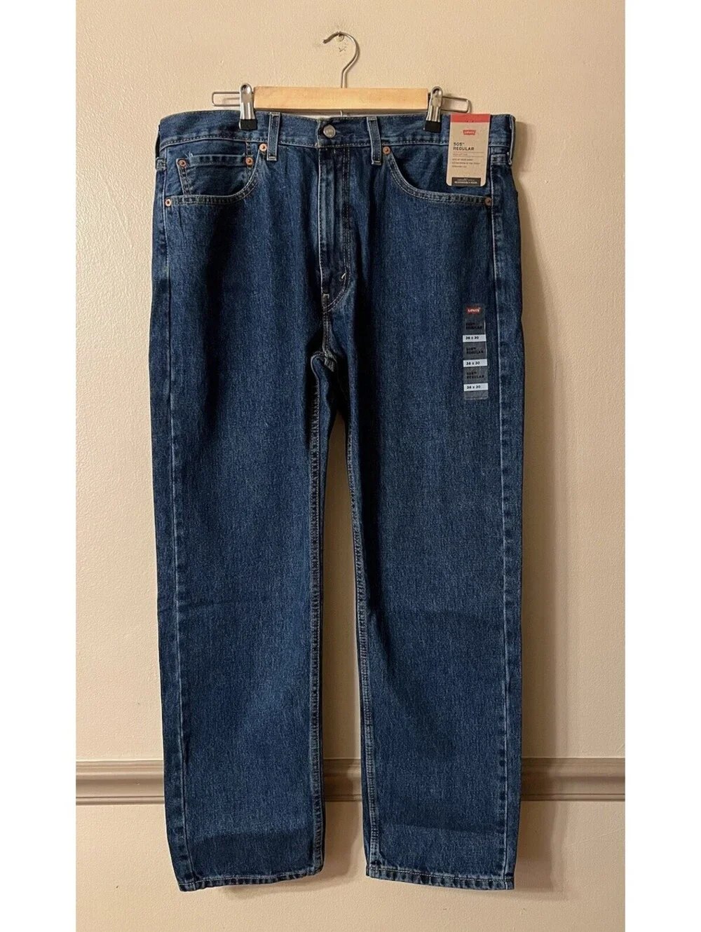 Levi's 505 Jeans Men's 36x30 Regular Fit Straight Leg Dark Stonewash Blue